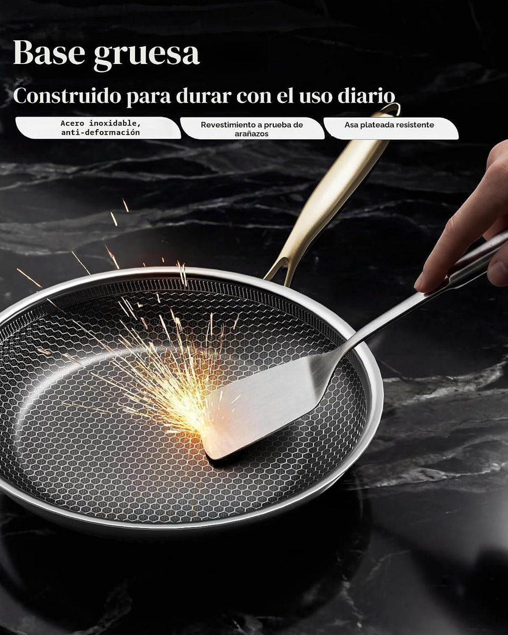 XBM Sartén antiadherente con tapa, sartén de acero inoxidable durad...