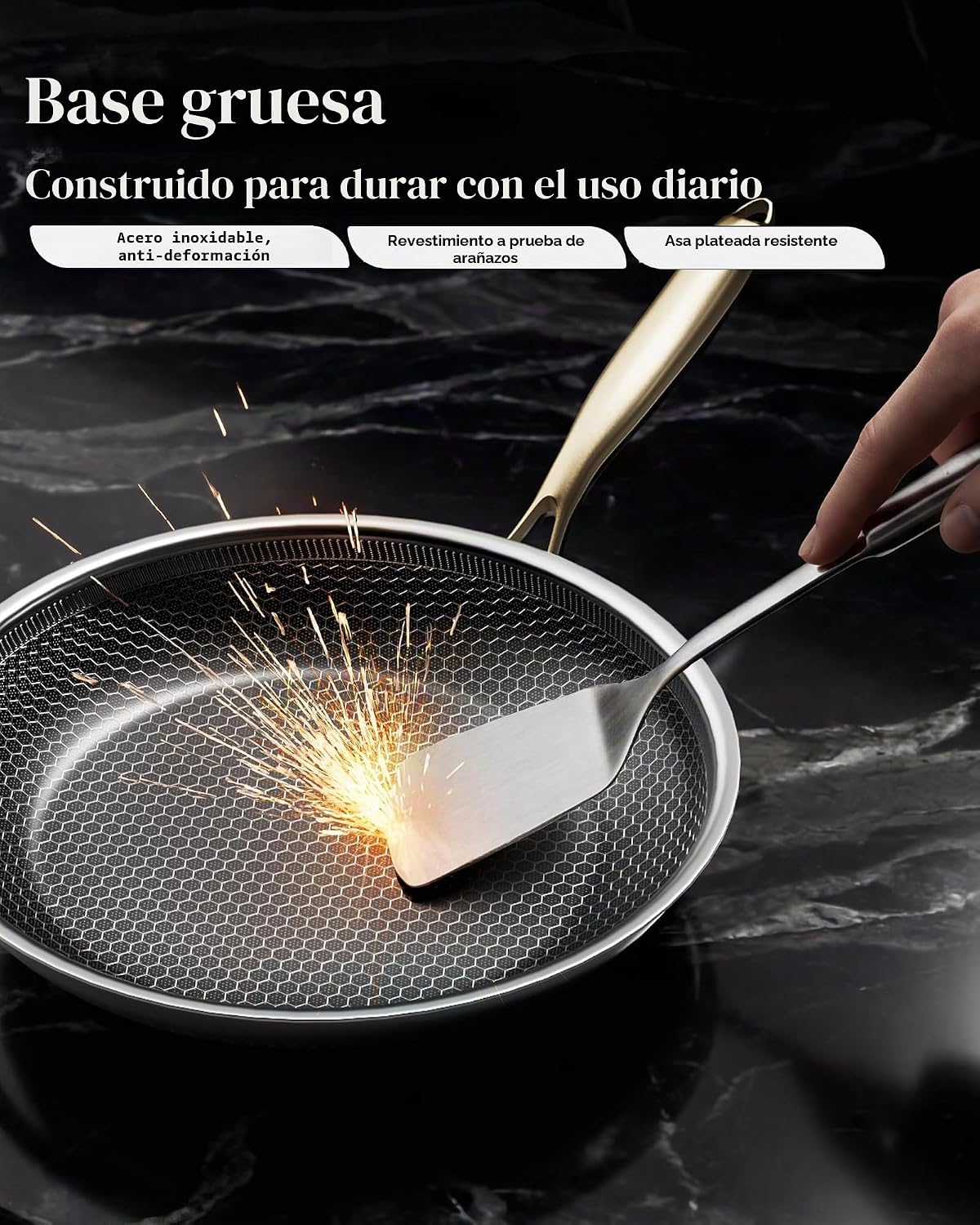 XBM Sartén antiadherente con tapa de 8 pulgadas, sartén de acero in...