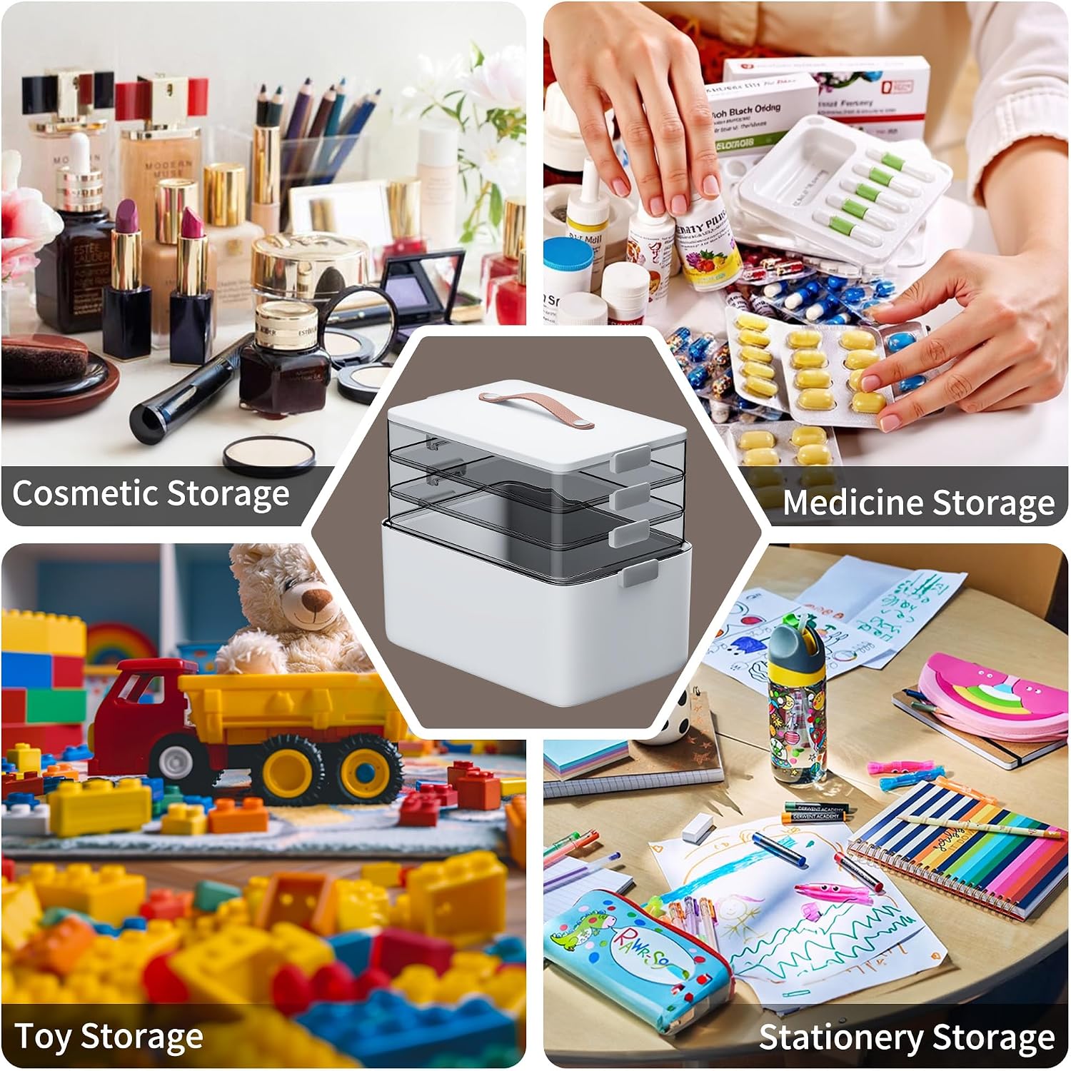 CTIME Organizador de medicamentos XL de 4 niveles \u2013 Botiquín p...