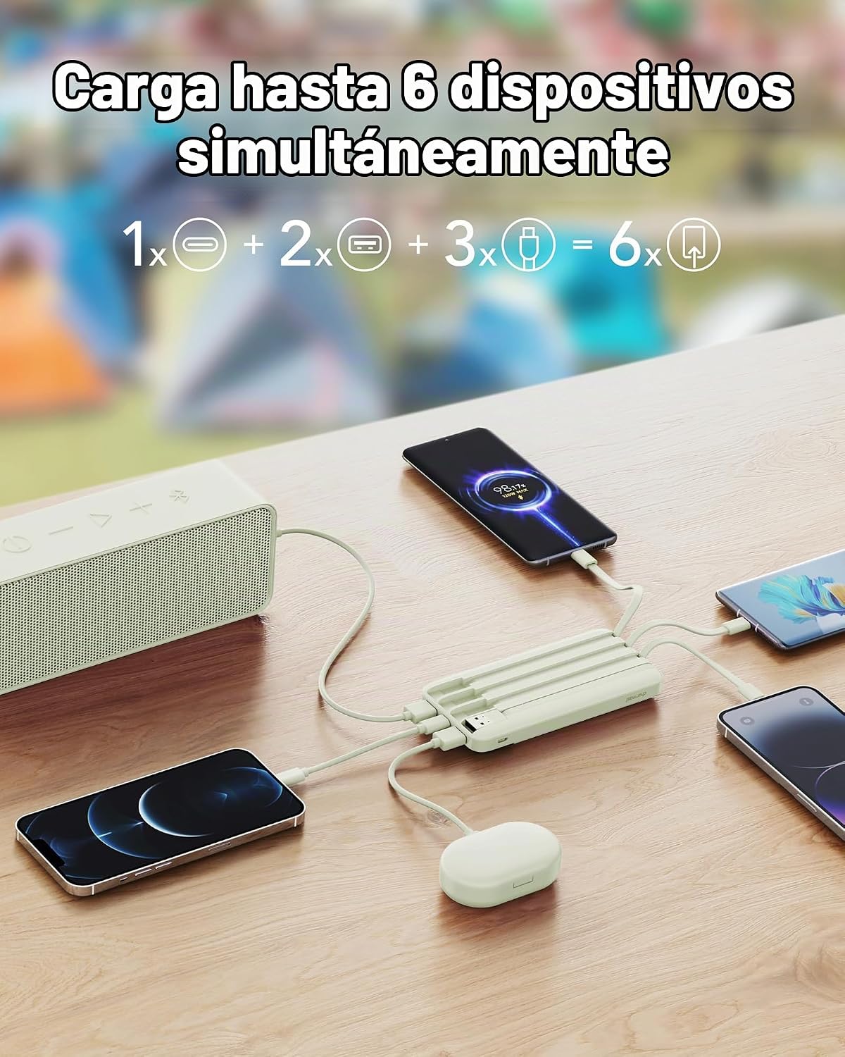 Charmast - Cargador portátil con cables incorporados, 20000 mAh, ba...
