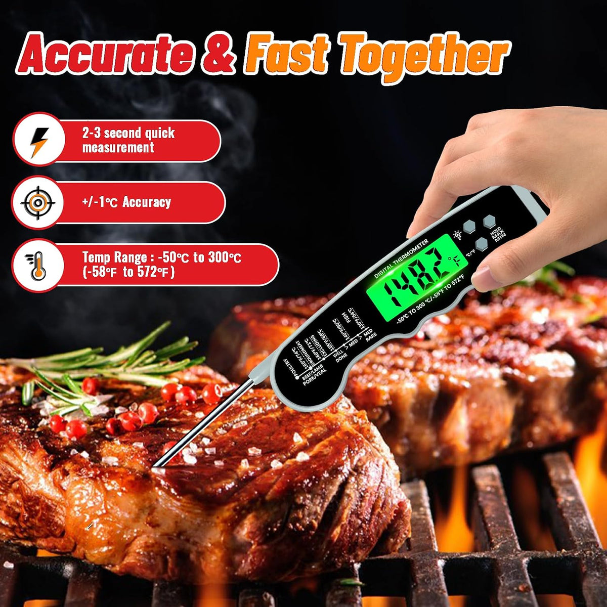 Termómetro para carne digital, Termómetro para carne digital de lec...
