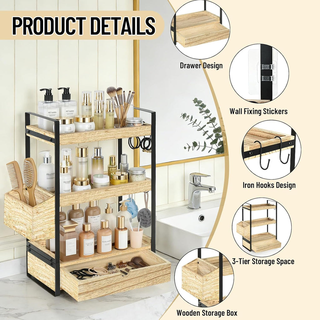 Organizador de encimera de baño de 3 niveles con cesta de cajón y g...