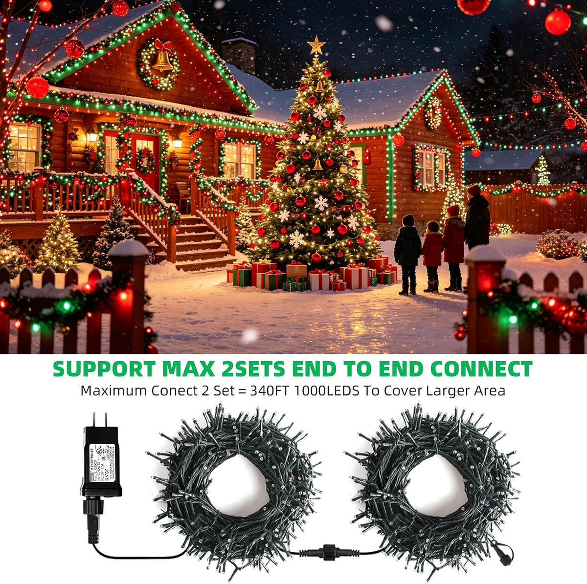 VTECHOLOGY 500 luces LED rojas y verdes para árbol de Navidad al ai...