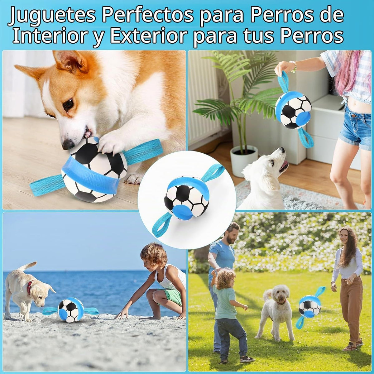 Eneston Pelotas de juguetes para perros, pelota de fútbol interacti...