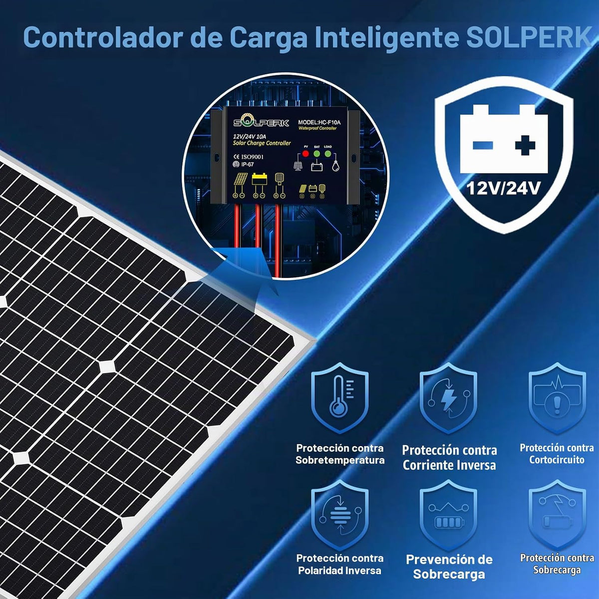 SOLPERK Kit de panel solar de 50 W 12 V, cargador de batería solar...