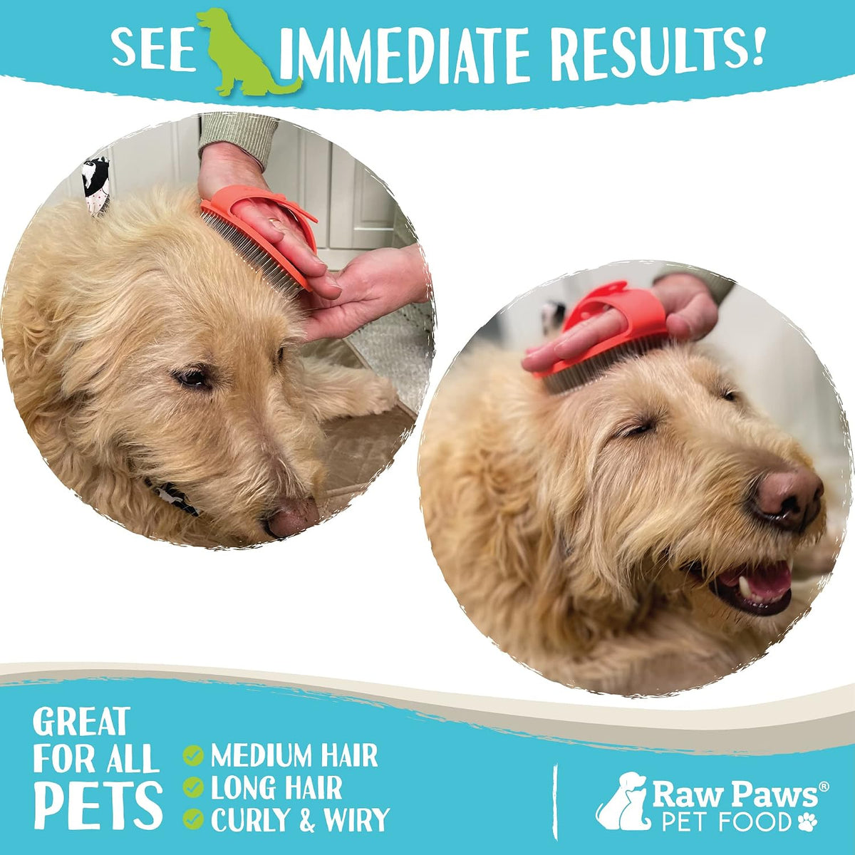 Raw Paws Cepillo de mano para perros y gatos, con punta de goma | C...