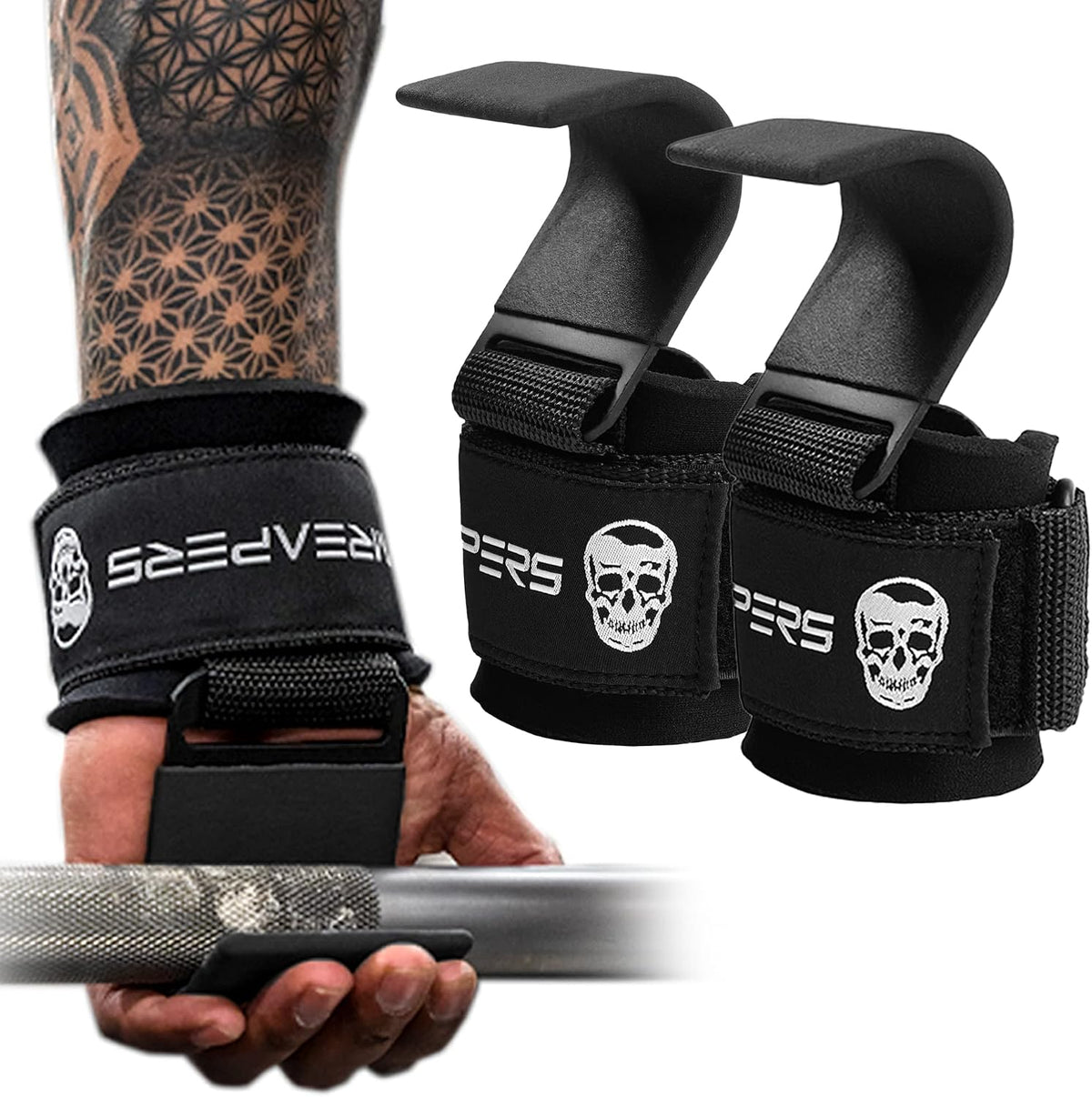Ganchos para levantamiento de pesas Gymreapers (par), correas de mu...