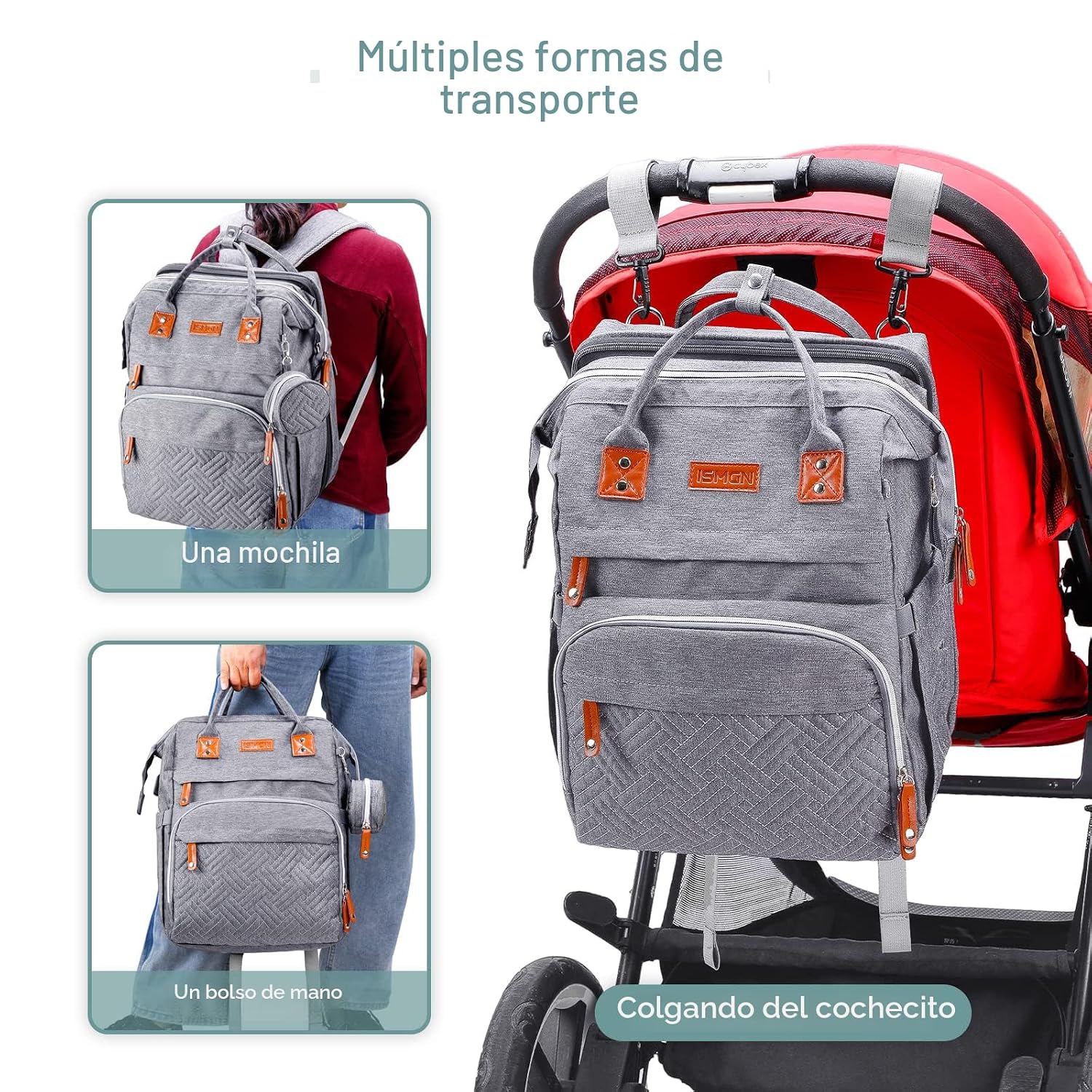 ISMGN Mochila para pañales con estación de cambio, bolsa de pañales...