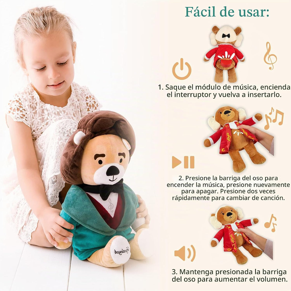 Vosego Chopin - Oso de peluche interactivo que reproduce 40 minutos...