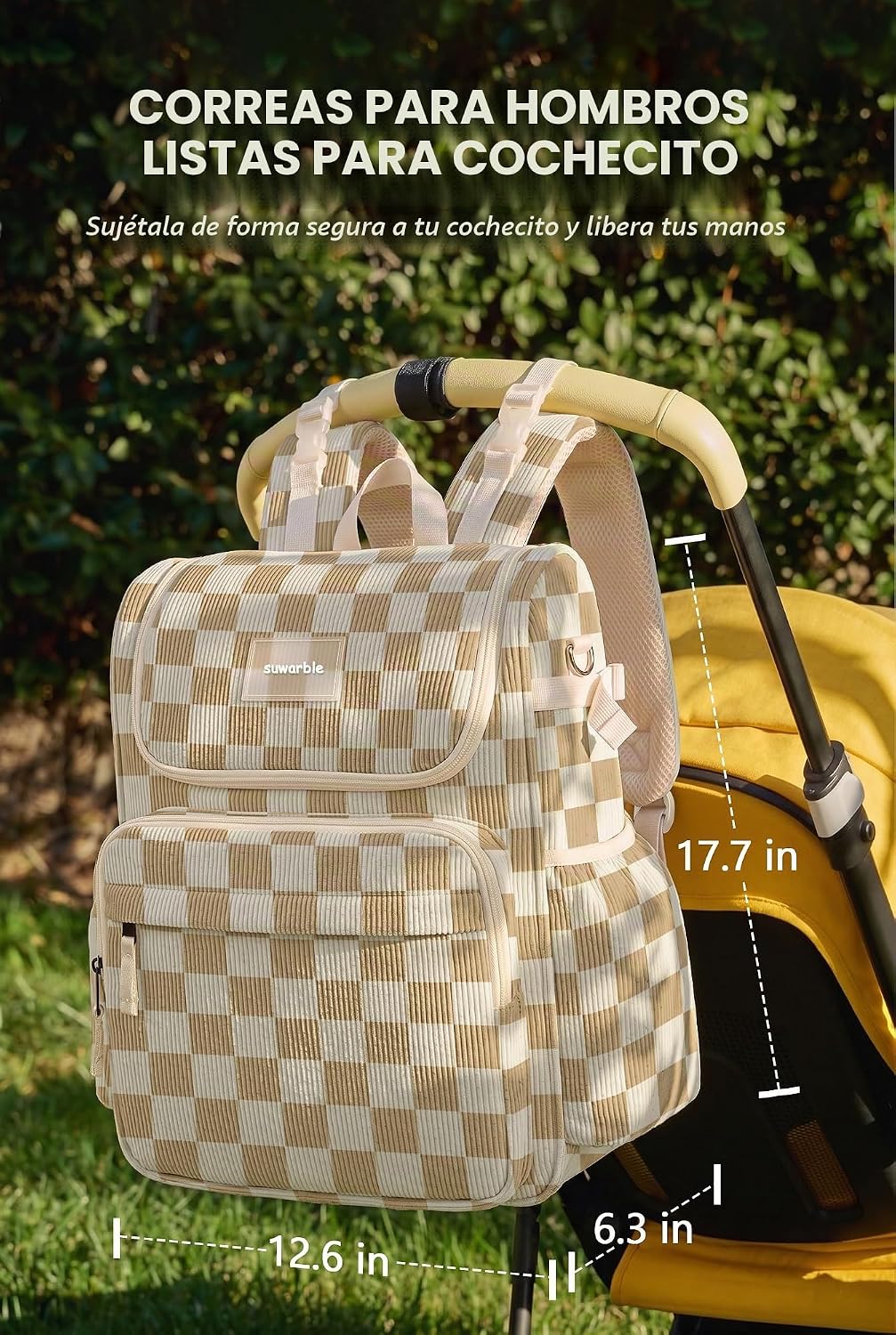 suwarble Mochila grande de pana para pañales para mamá, mochila de...