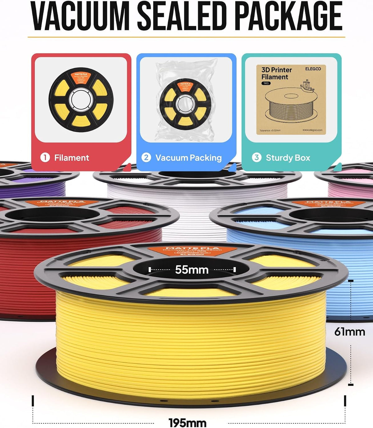ELEGOO - Filamento de ácido poliláctico mate para impresora 3D de 0...