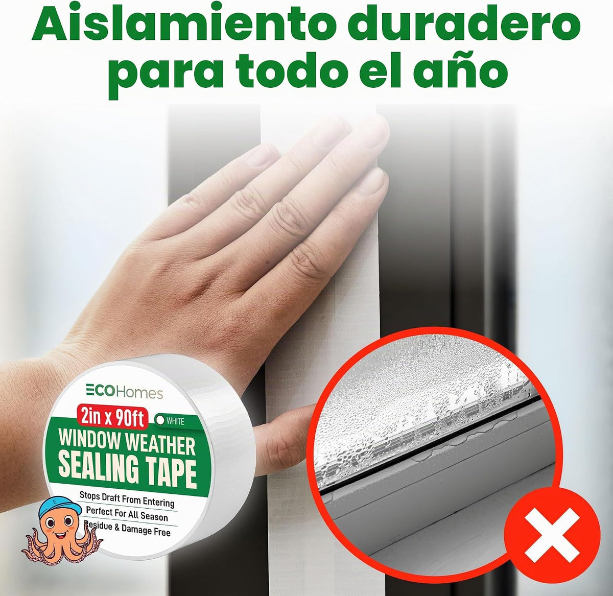 ECOHomes Cinta de sellado para ventanas (2 pulgadas de ancho x 90 p...