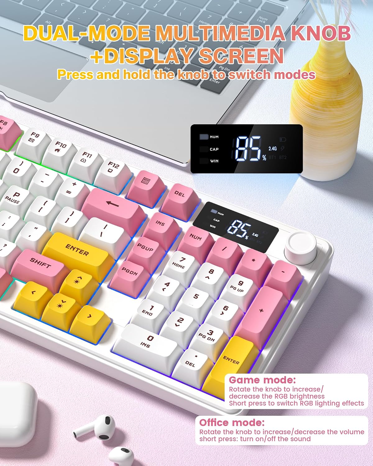 Keymatic Teclado para juegos Teclado cremoso inalámbrico con perill...