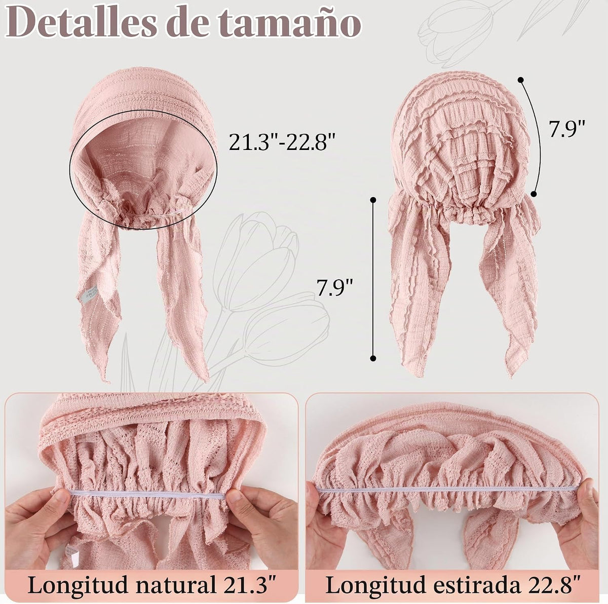 Babalet Gorro sin cordones preatado para mujer, turbante, gorro par...