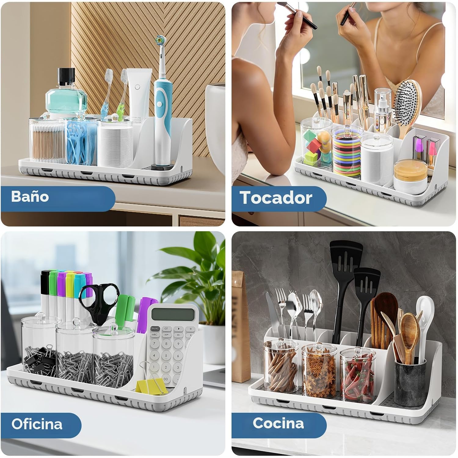Organizadores y almacenamiento de mostrador de baño con 3 soportes...