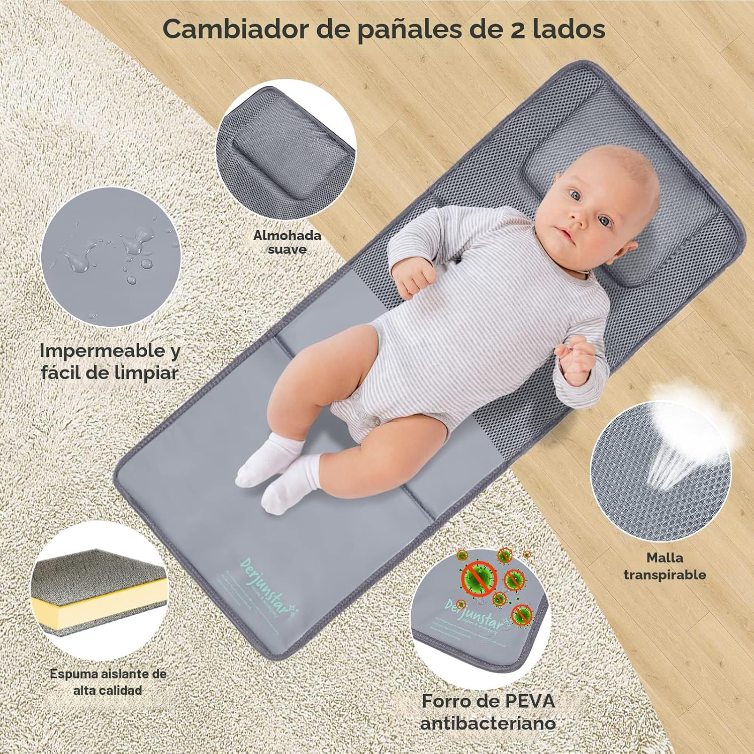 DerJunstar - Mochila para pañales con cambiador para bebés con cuna...