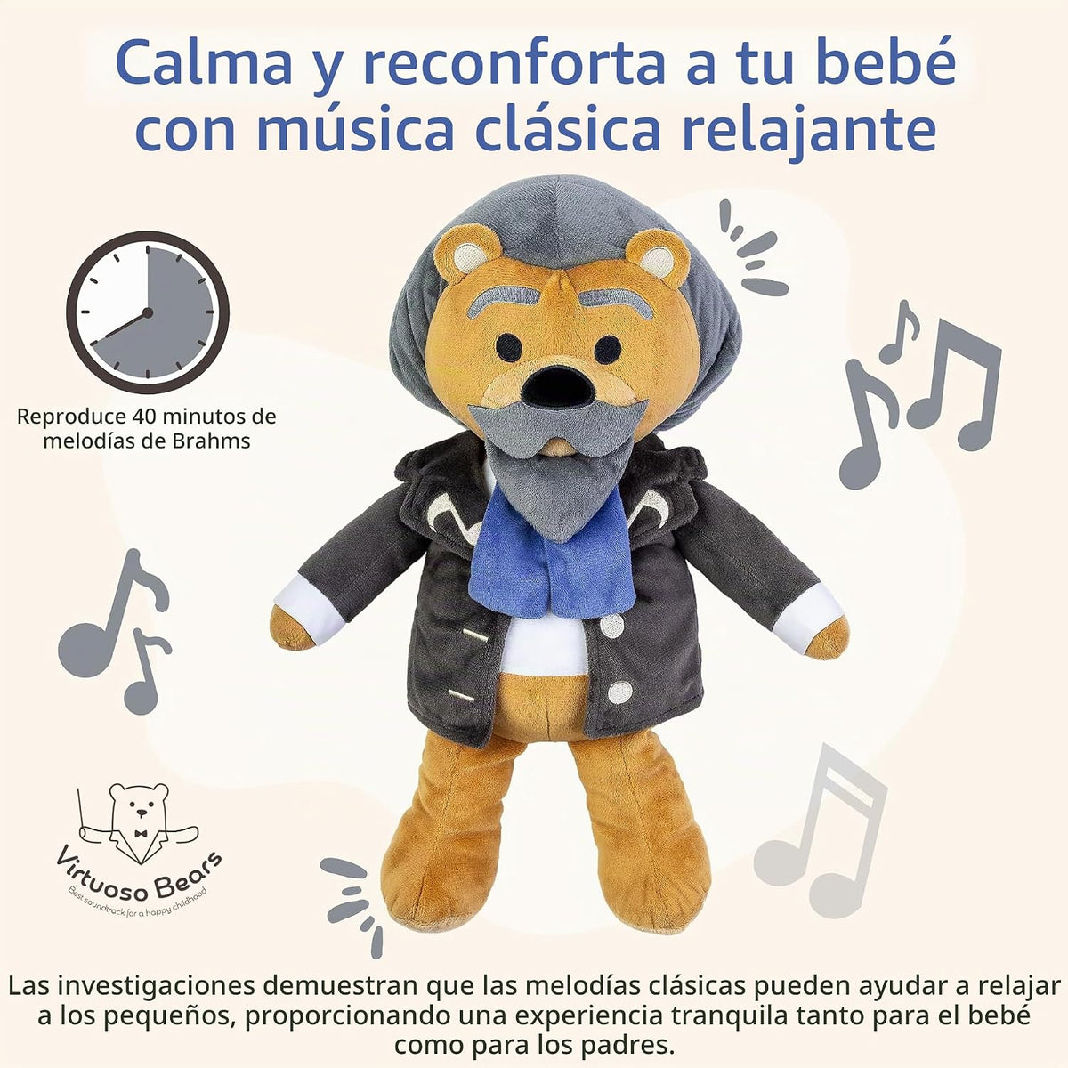 Vosego Virtuoso Bears - Juguetes de peluche de doble modo con músic...