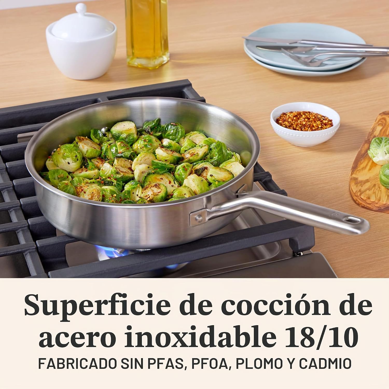 Calphalon Juego de utensilios de cocina de acero inoxidable cepilla...