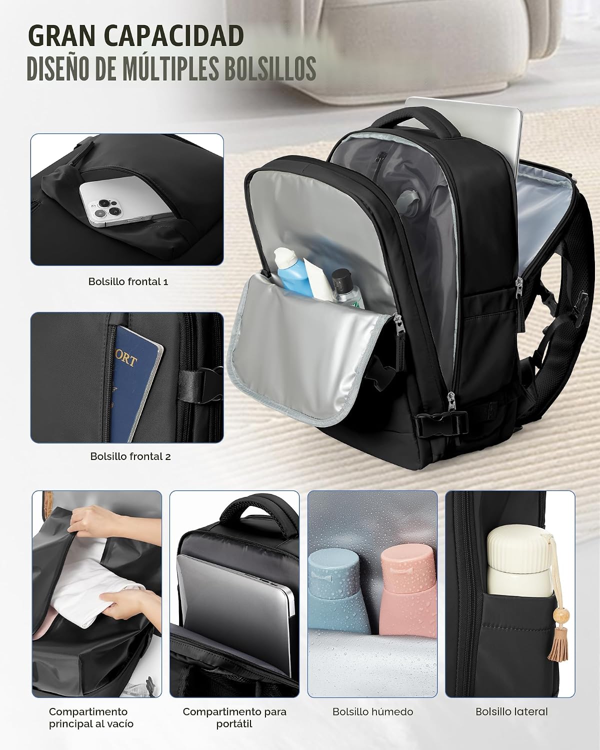 WONHOX Mochila de Viaje Grande Equipaje de Mano Aprobada para Vuelo...