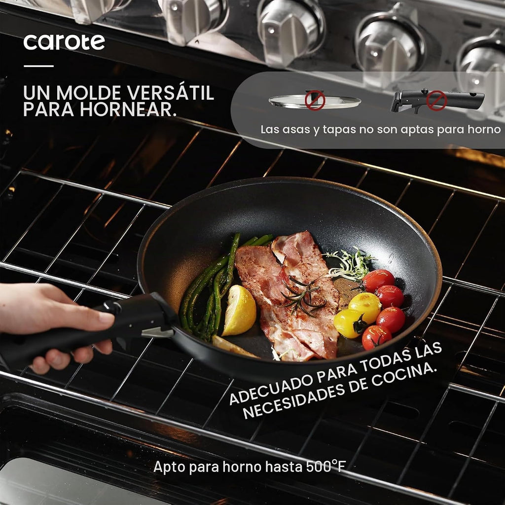 CAROTE Juego de ollas y sartenes antiadherentes, mango desmontable...