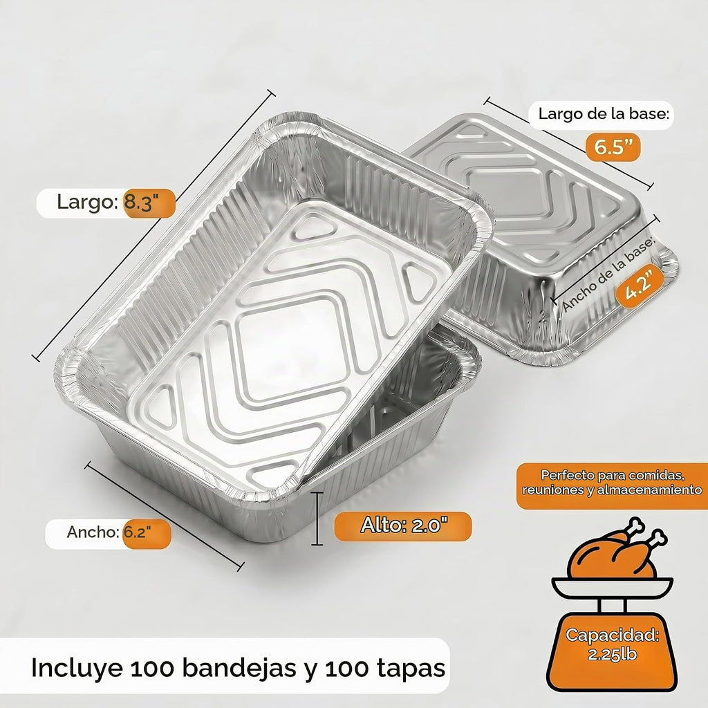 Julpvom Paquete de 100 bandejas de aluminio con tapas, recipientes...