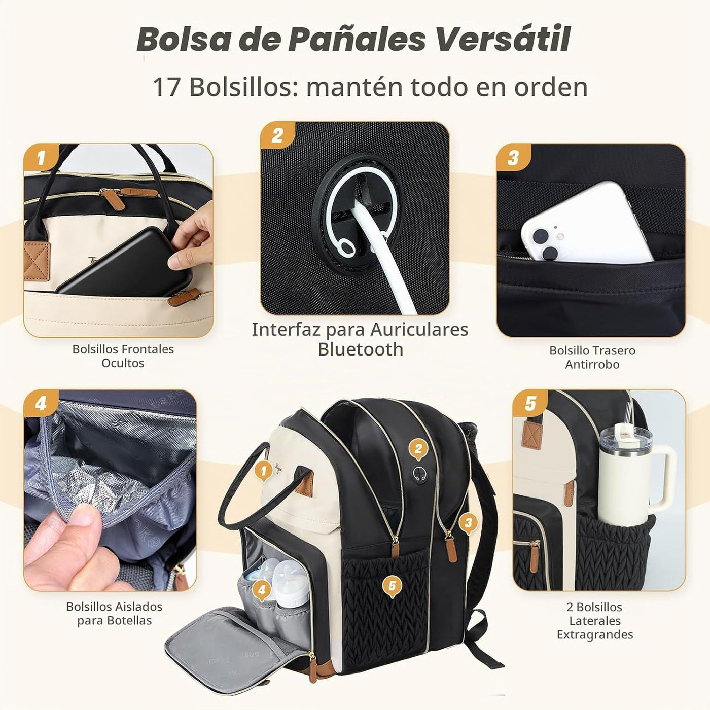 Tonyeee Mochila para pañales, bolsa de pañales extra grande para 2...