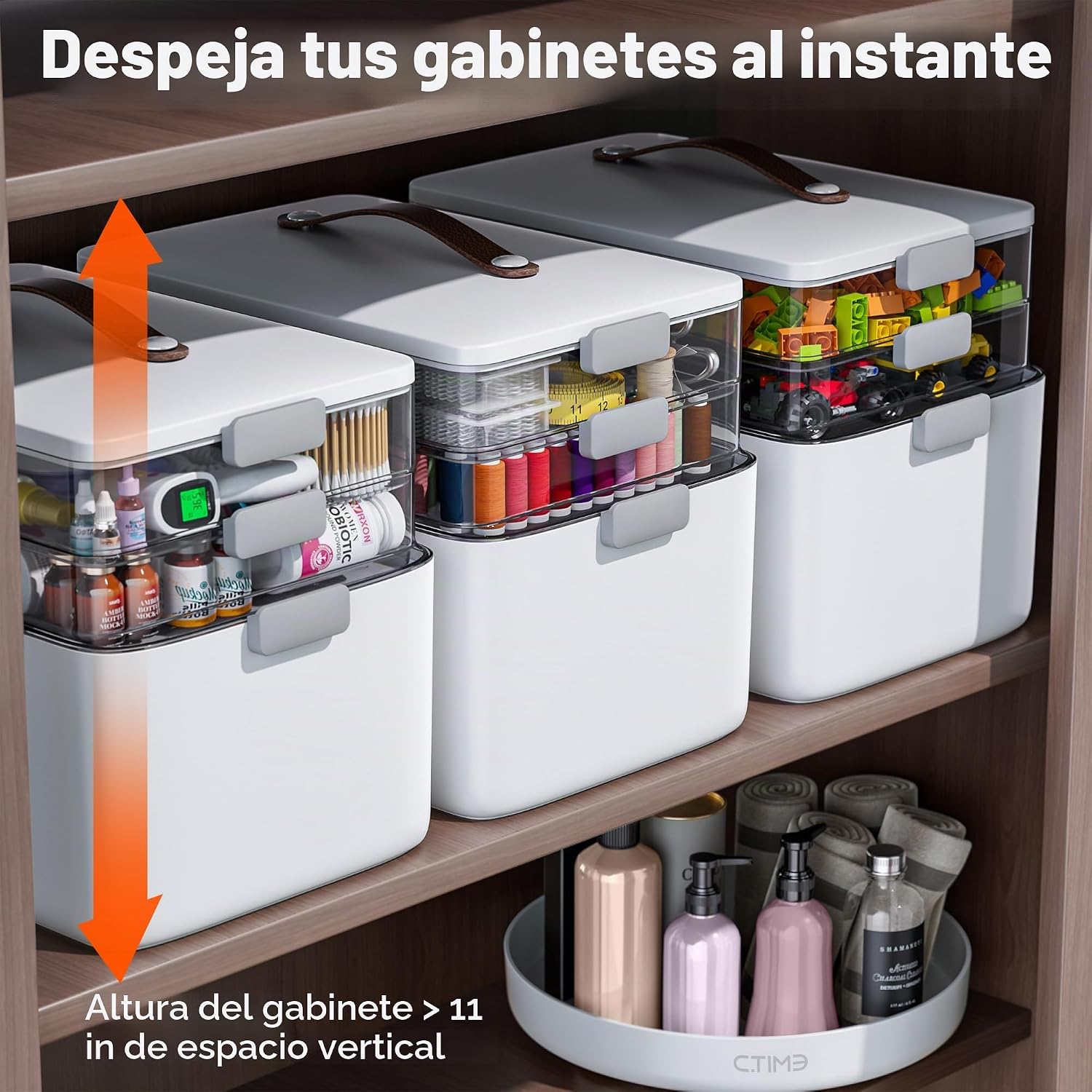 CTIME Organizador de medicamentos de 3 niveles, botiquín portátil c...