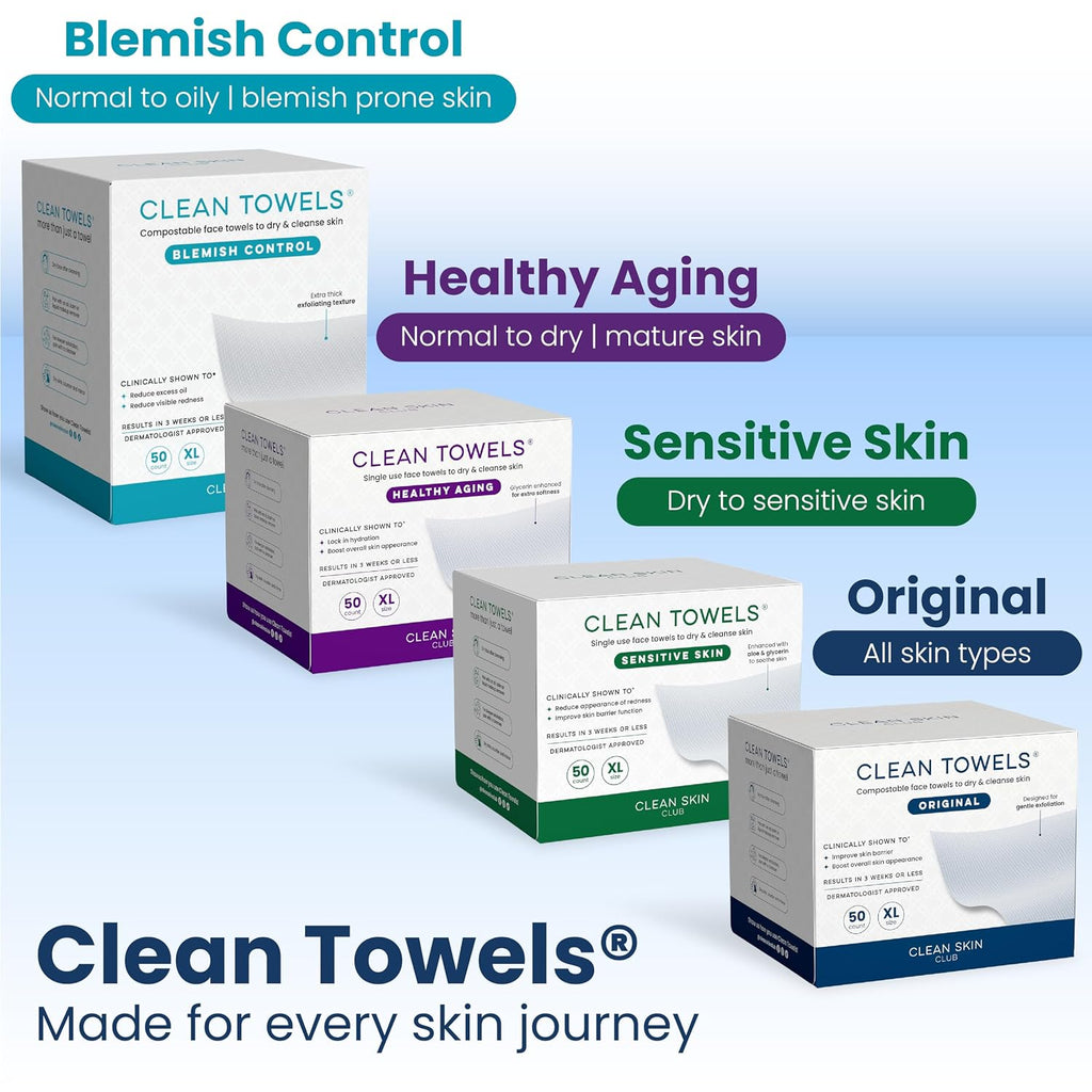 Clean Skin Club Clean Towels XL®, toalla facial 100% USDA Biobased,...