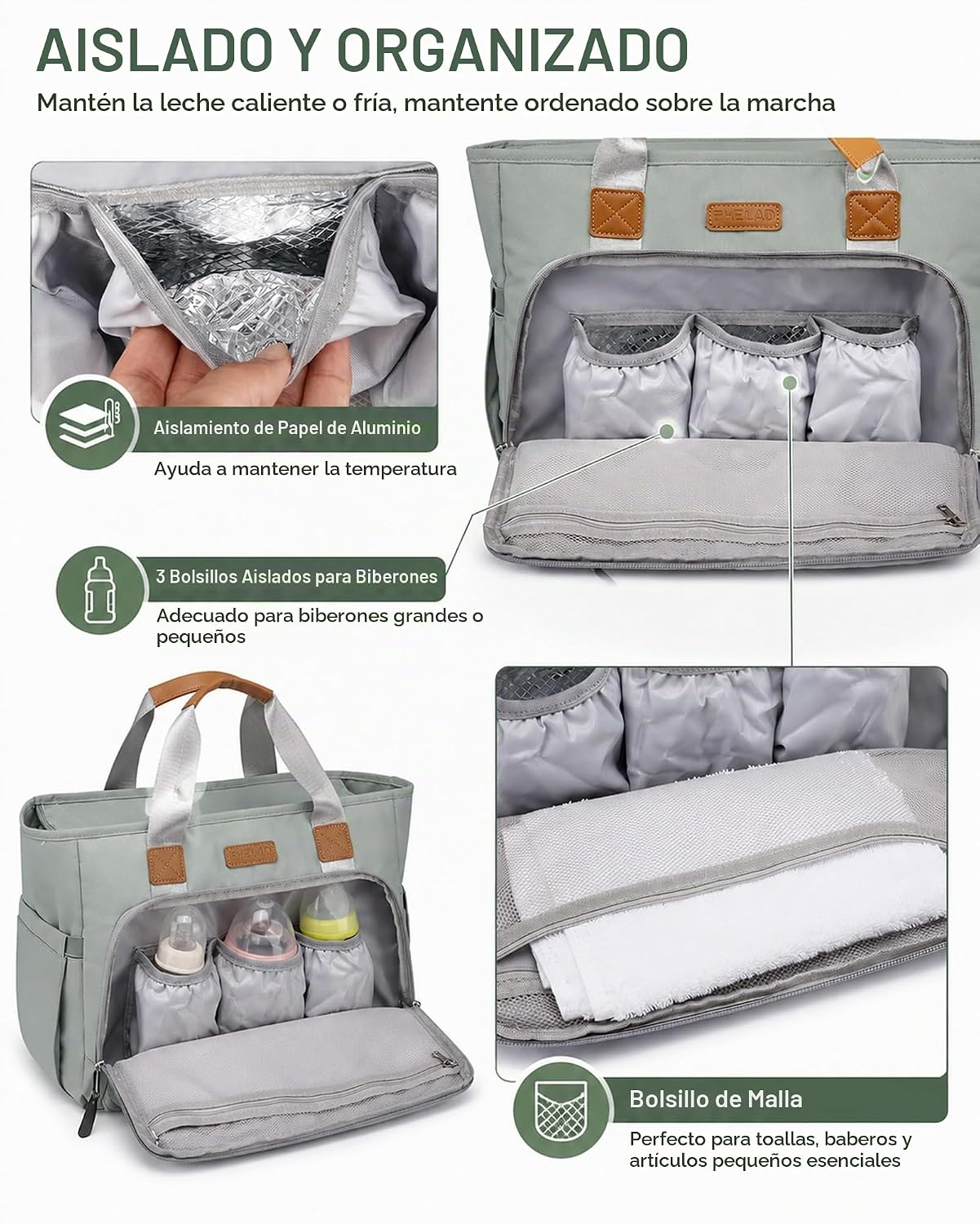 FHELAD Bolsa de pañales grande con compartimento para laptop de 16...