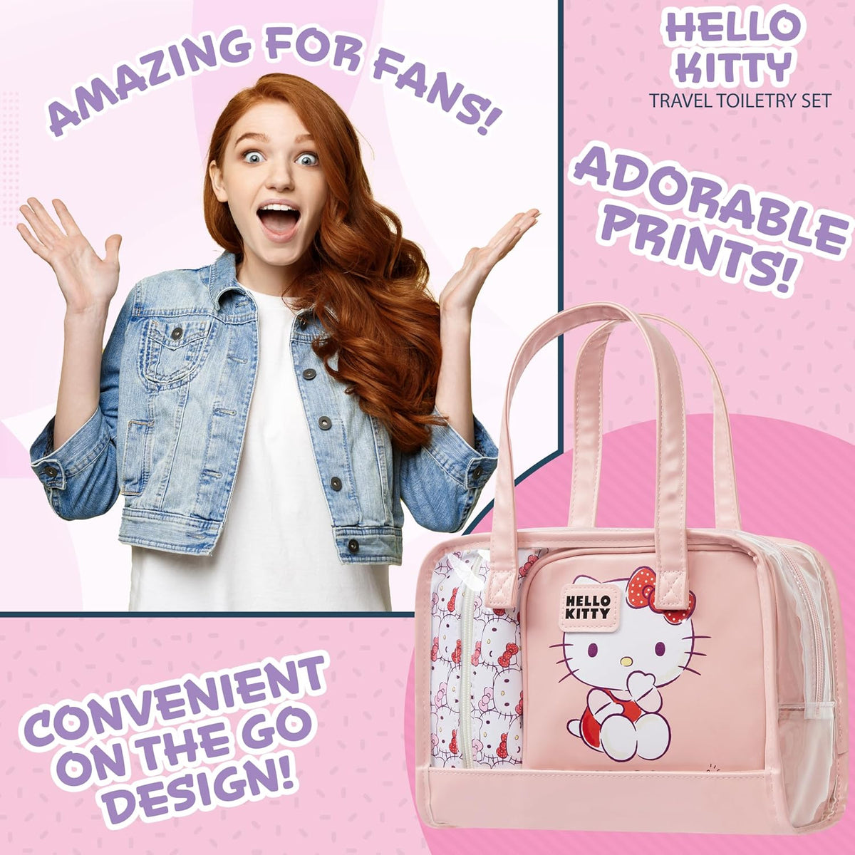 Set de bolsa de aseo y maquillaje Hello Kitty de 3 piezas para muje...