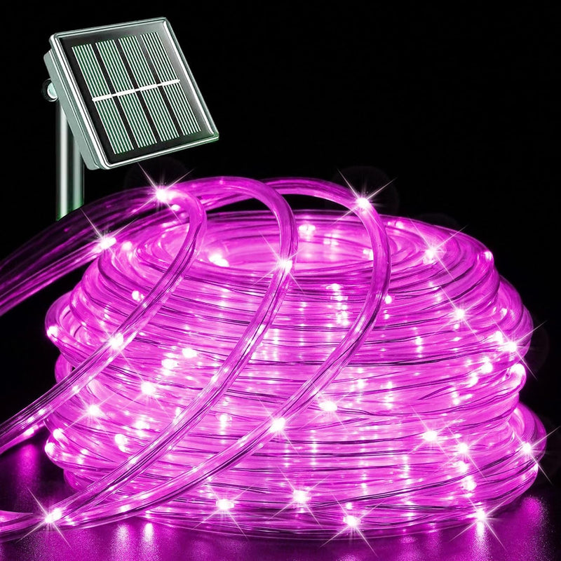 QITONG Tira de luces solares rosas para exteriores, tira de 200 luc...