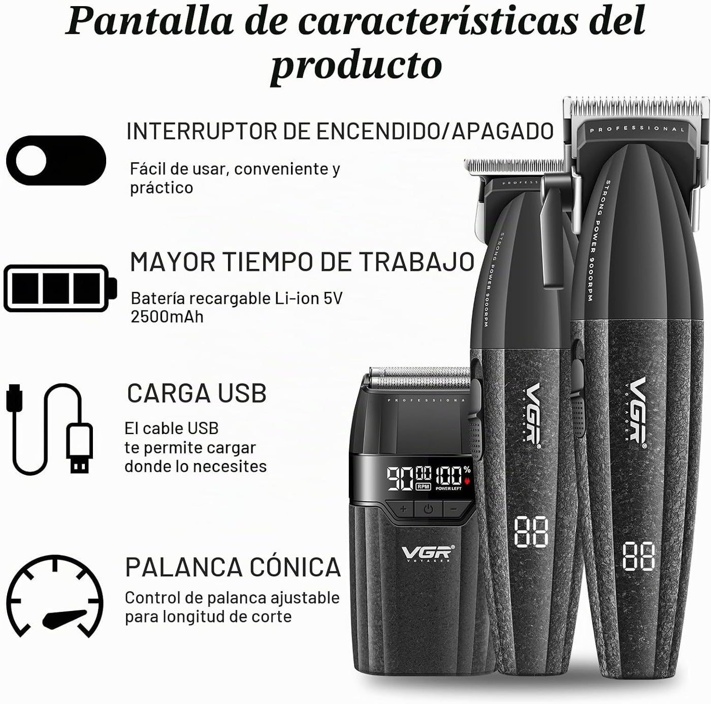 VGR 640S3 Kit Profesional de Corte de Cabello 3 en 1, 9000RPM Corta...