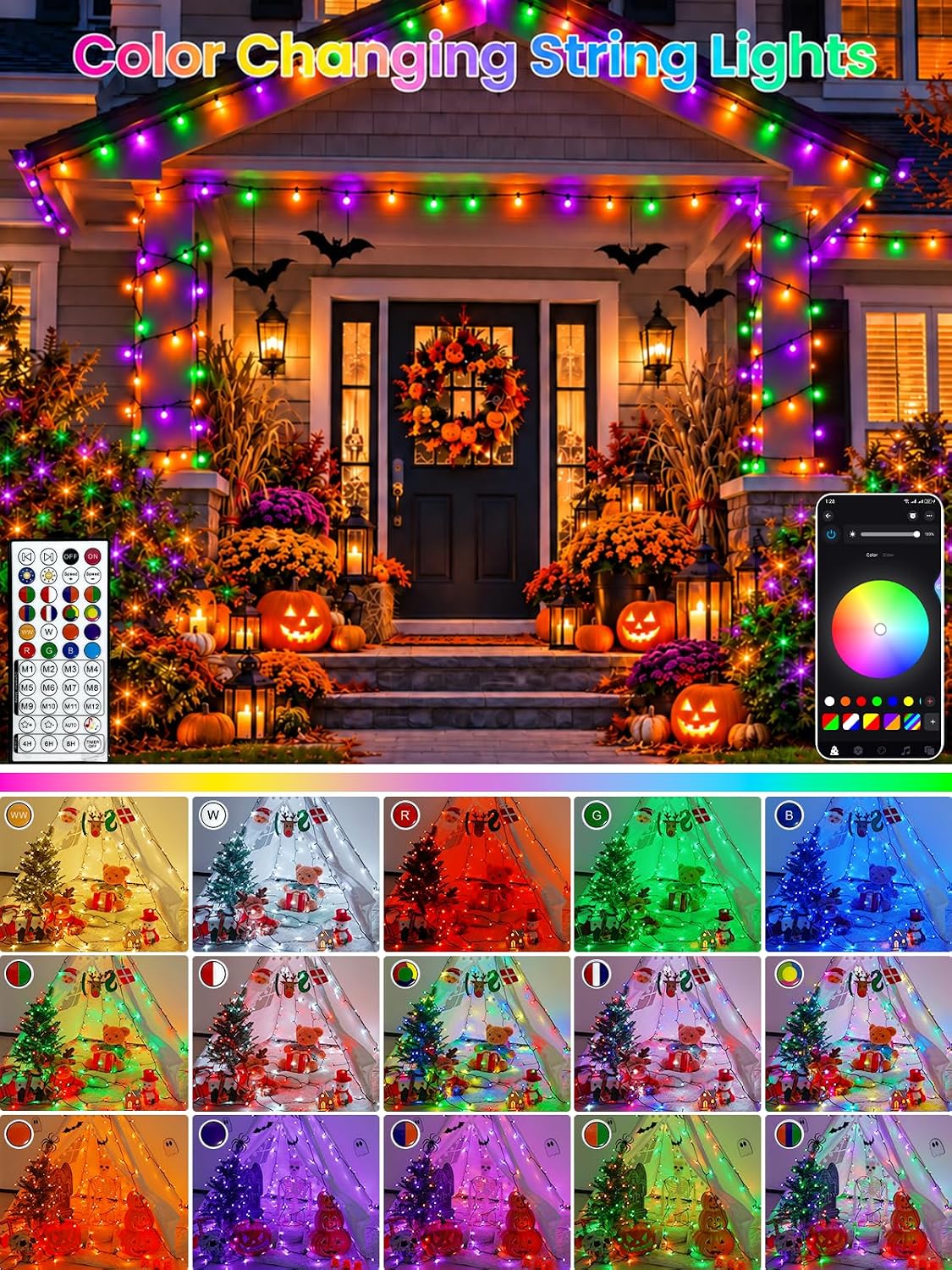 500LED inteligente RGB que cambia de color luces de 177 pies aplica...