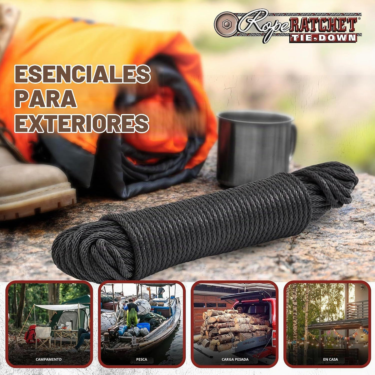 Rope Ratchet Cable de amarre 3\/16, cuerda de utilidad trenzada de...