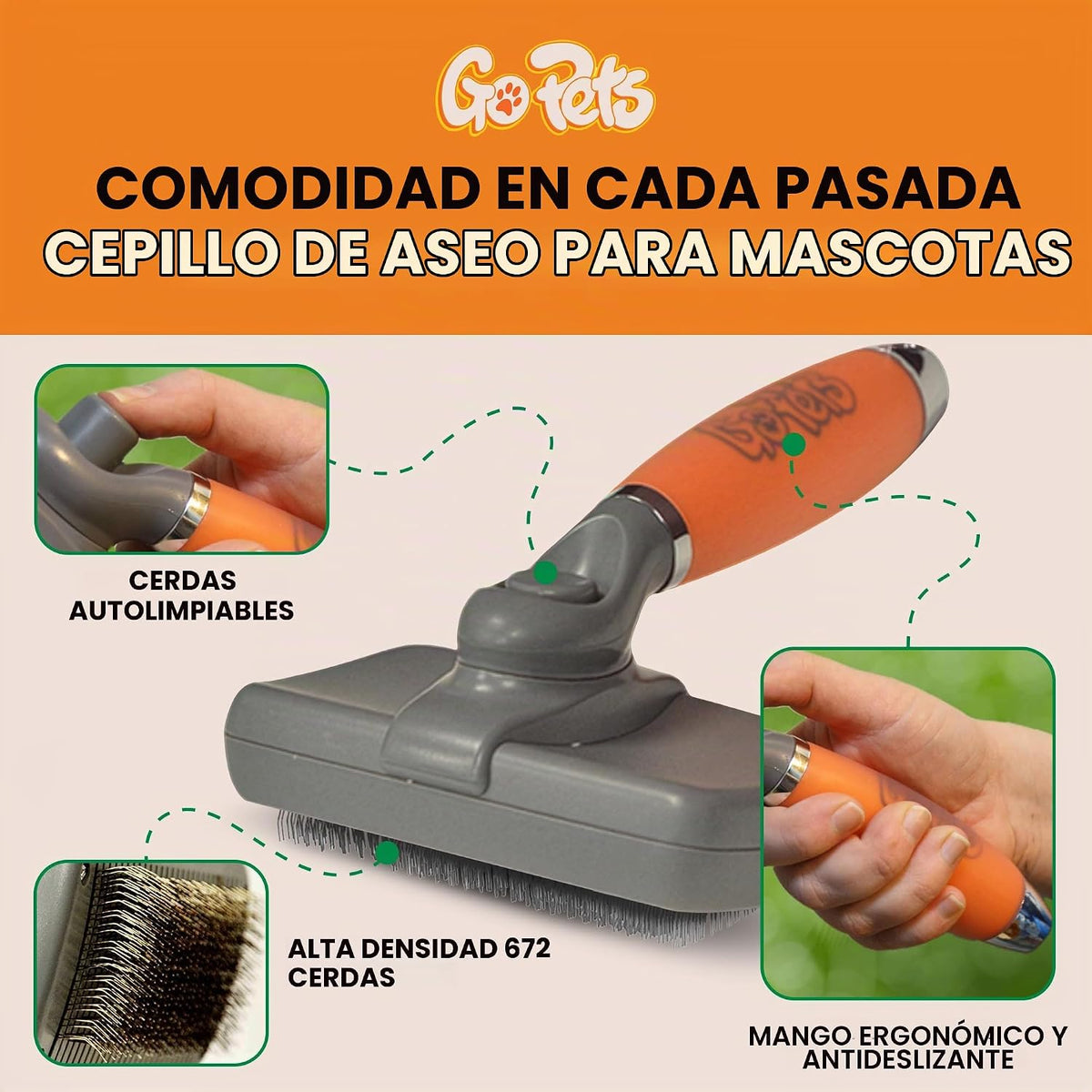 GoPets Cepillo autolimpiante para perros y gatos, peine para quitar...