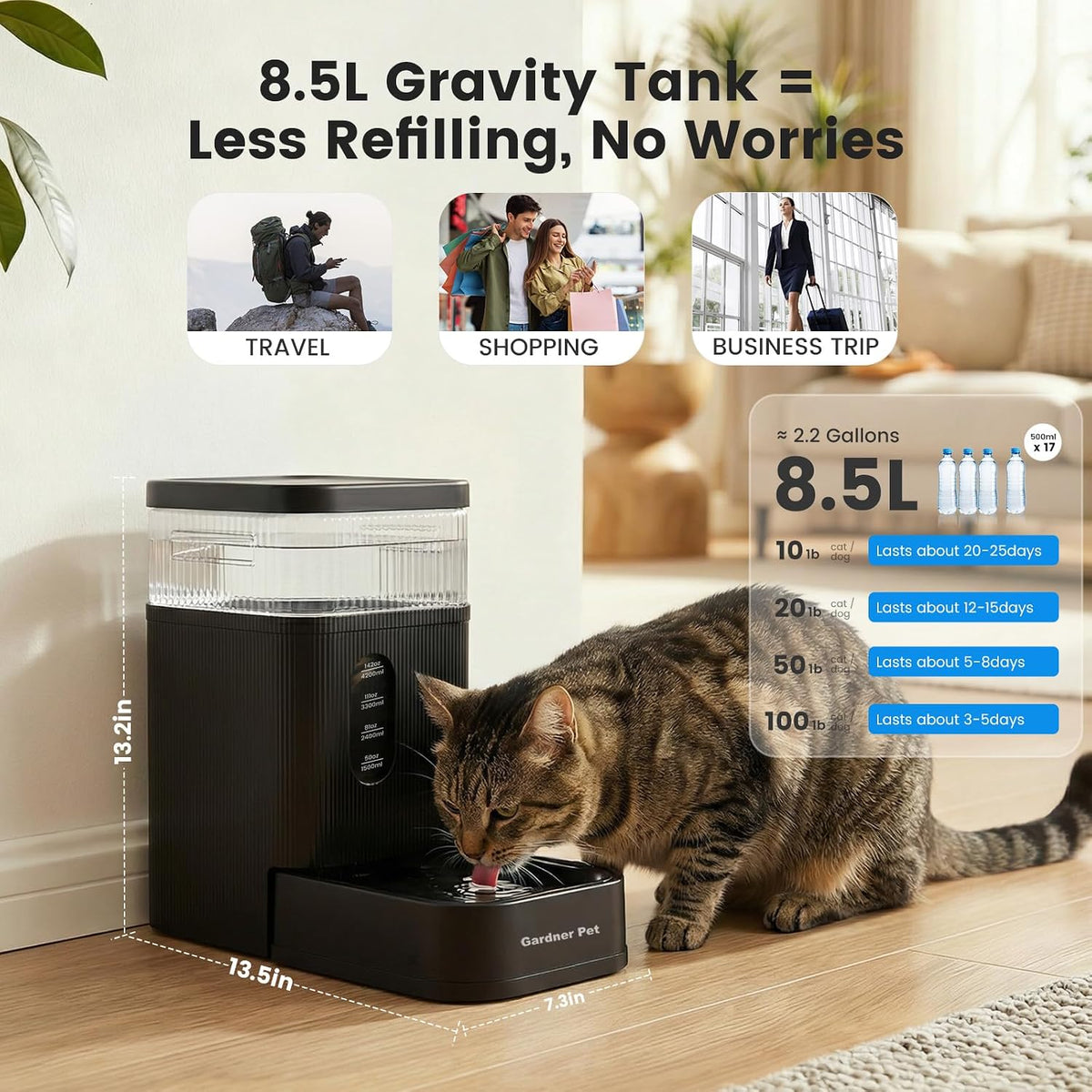 Dispensador automático de agua para perros de 2.2 galones con cuenc...