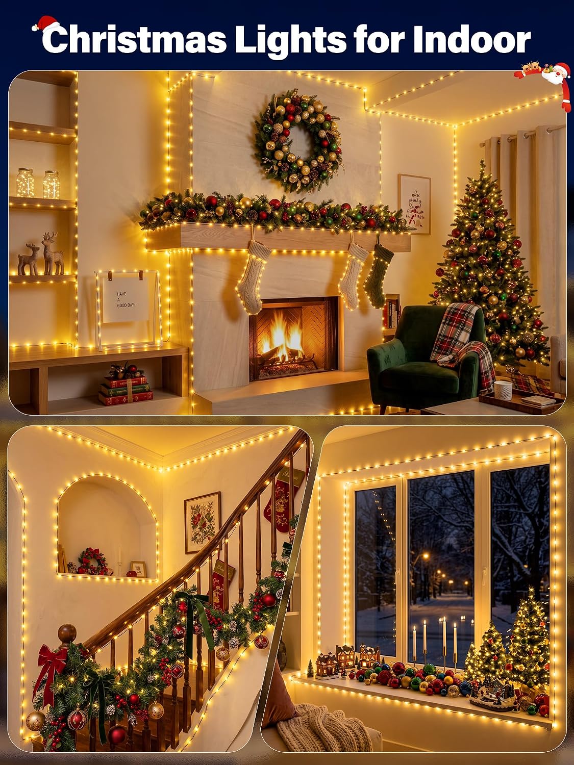 800 luces LED de Navidad de 263 pies IP67 impermeables, blanco cáli...
