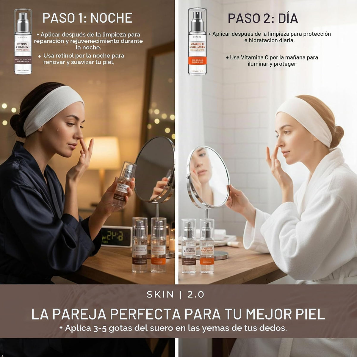 Skin 2.0 Retinol y vitamina E + colágeno y suero de vitamina C para...