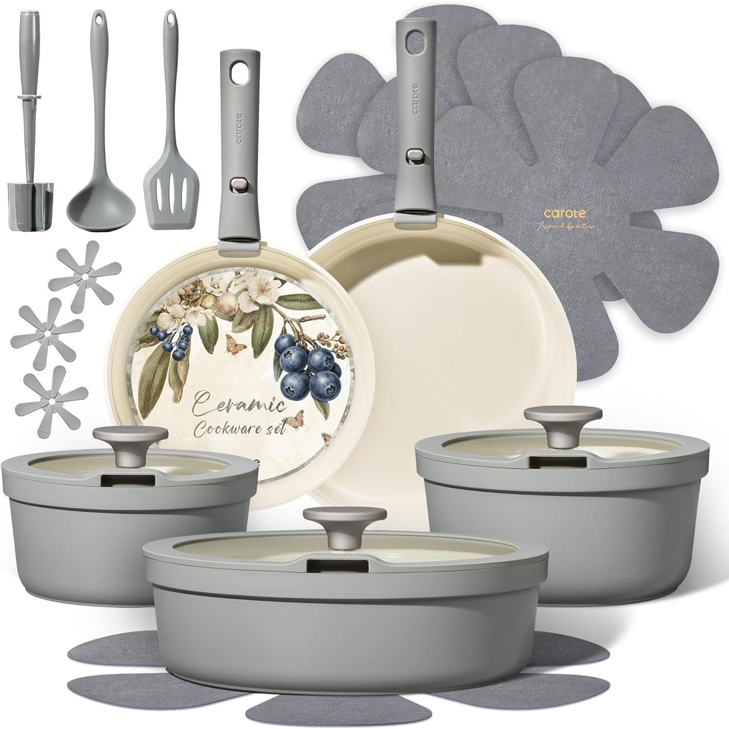 Carote Juego de 20 utensilios de cocina de cerámica con asas desmon...