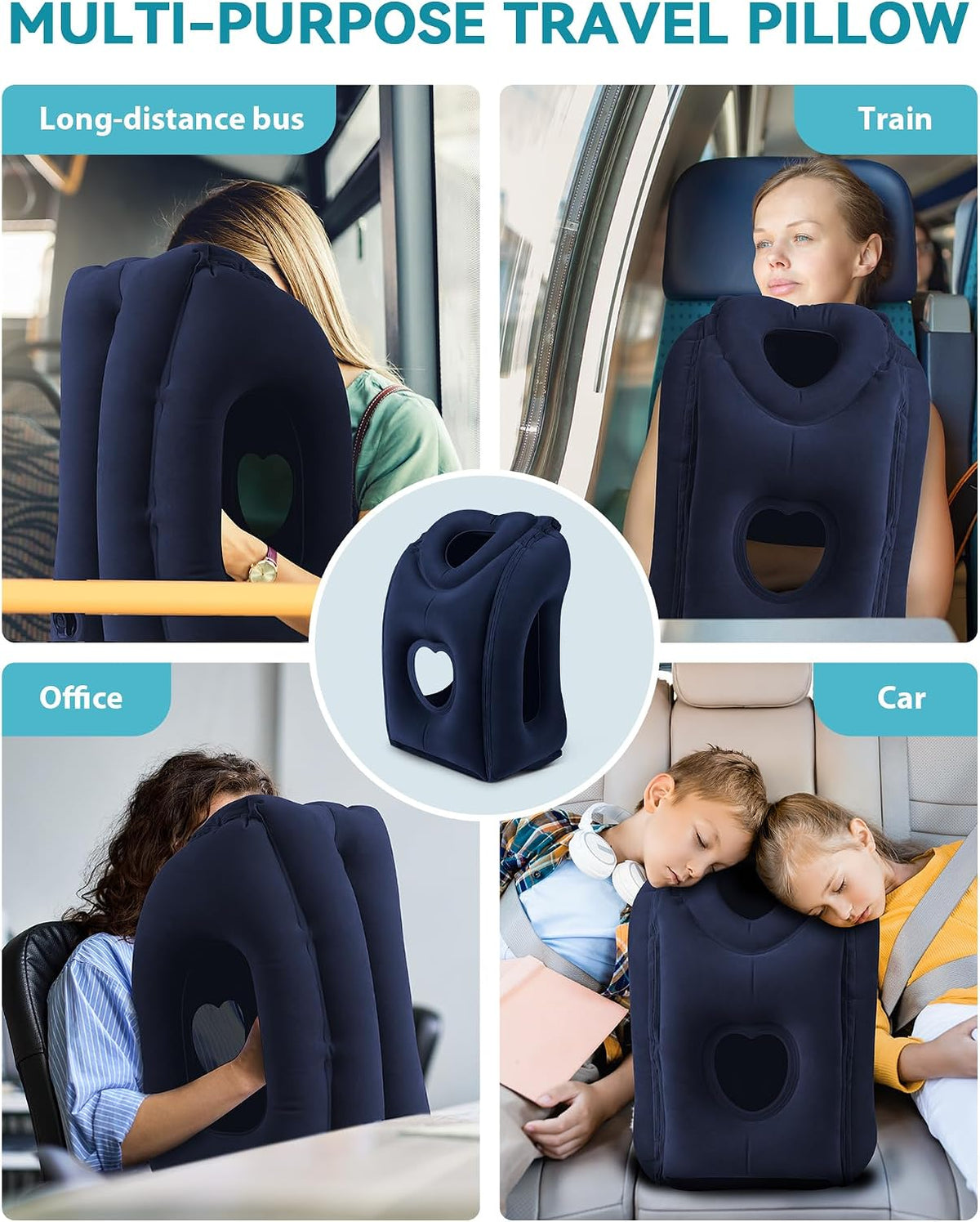 JefDiee Almohada de viaje, almohada inflable de avión para dormir p...