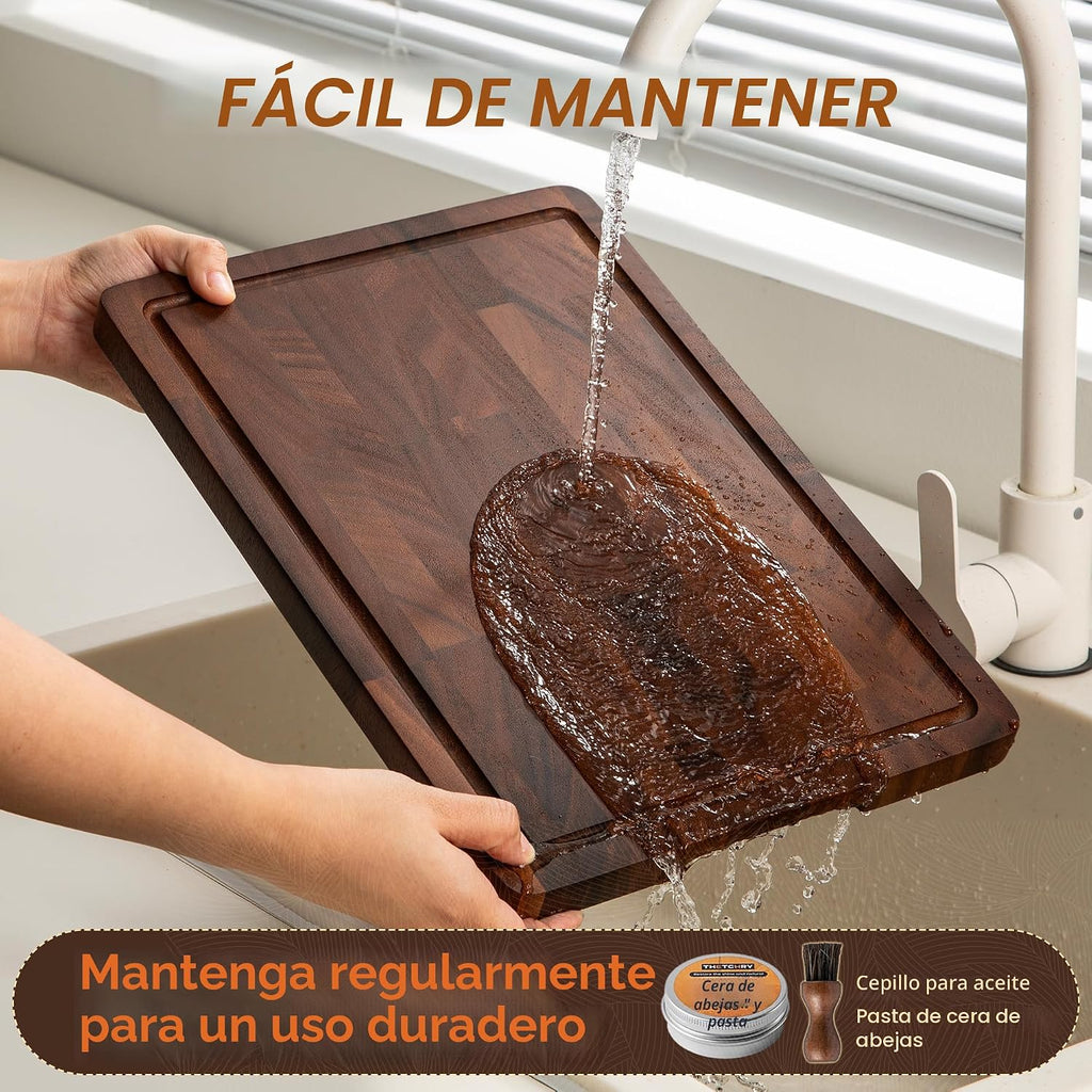THETCHRY Juego de tablas de cortar de madera de nogal, tablas de co...