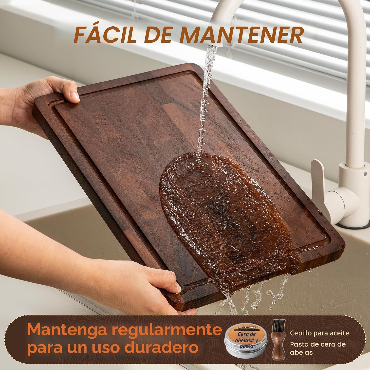 THETCHRY Juego de tablas de cortar de madera de nogal, tablas de co...