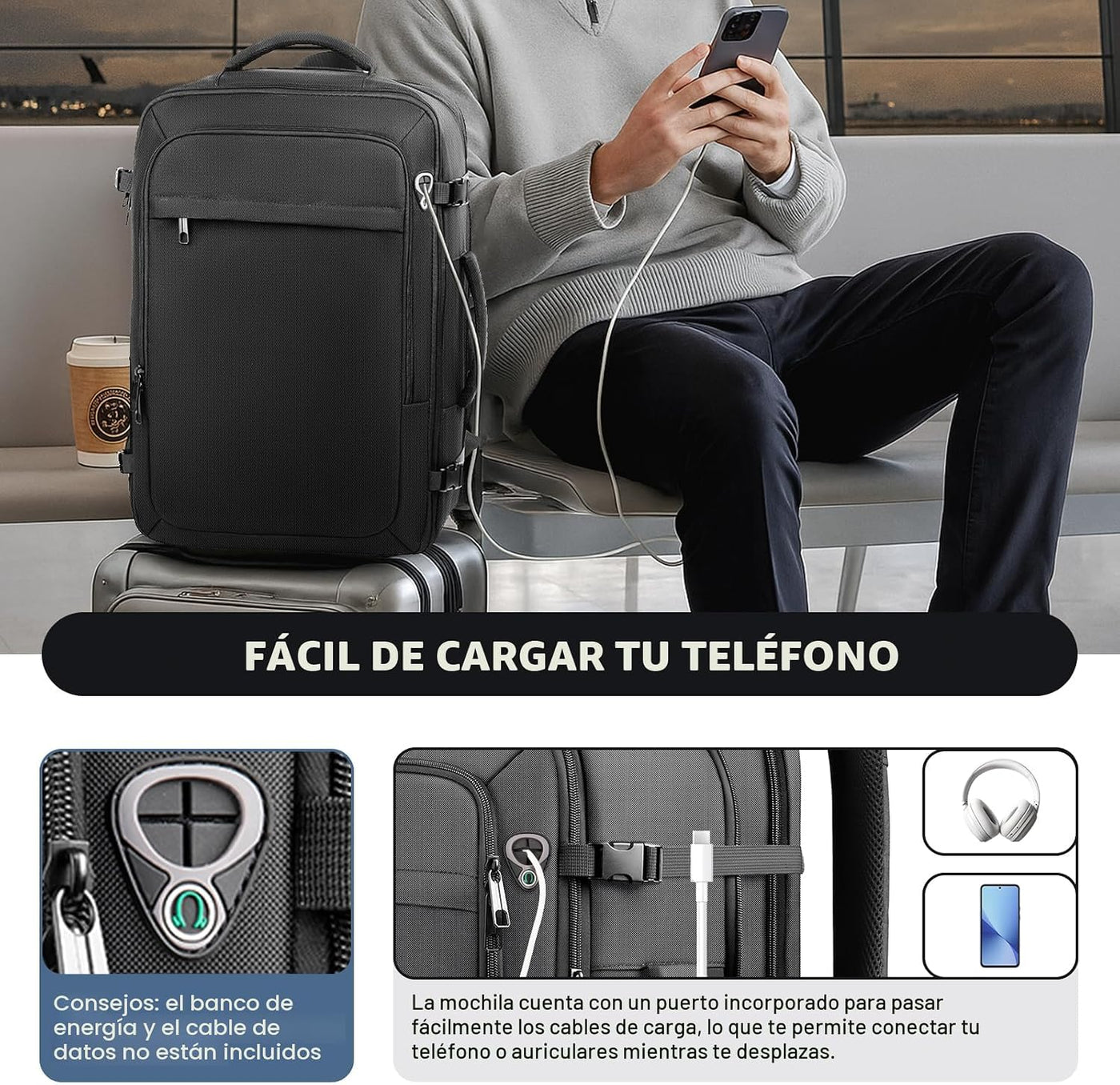 Sirmaeed Mochila de transporte, apta para viajes, se adapta a lapto...