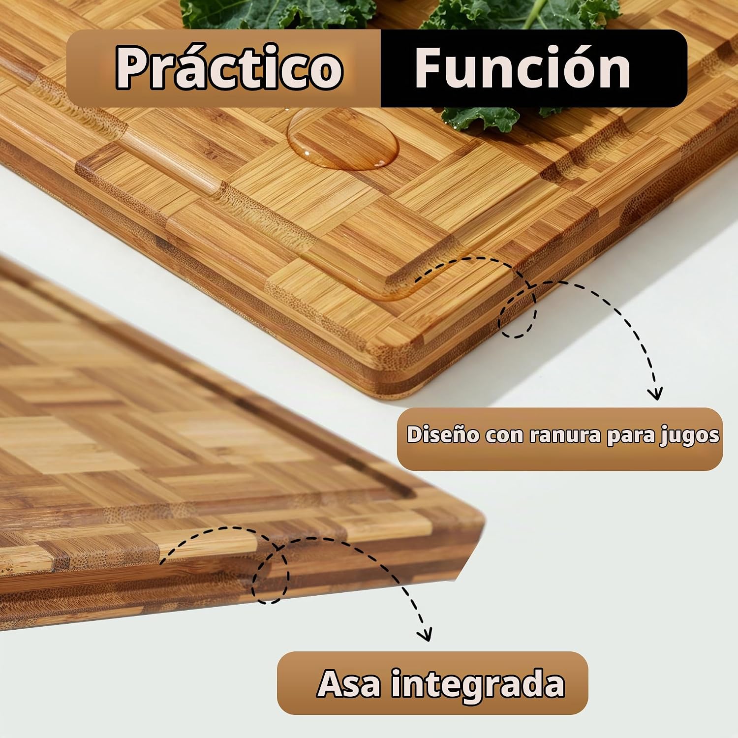 Juego de 3 tablas de cortar de bambú para cocina, madera | Grano fi...