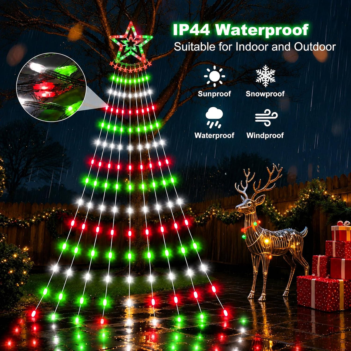 AMIPEPE Luces solares para árbol de Navidad, 18.37 pies 532 LED, ro...