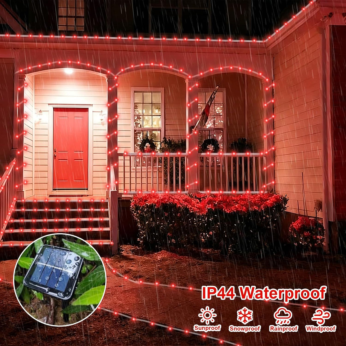 QITONG 200 luces LED solares de cuerda roja