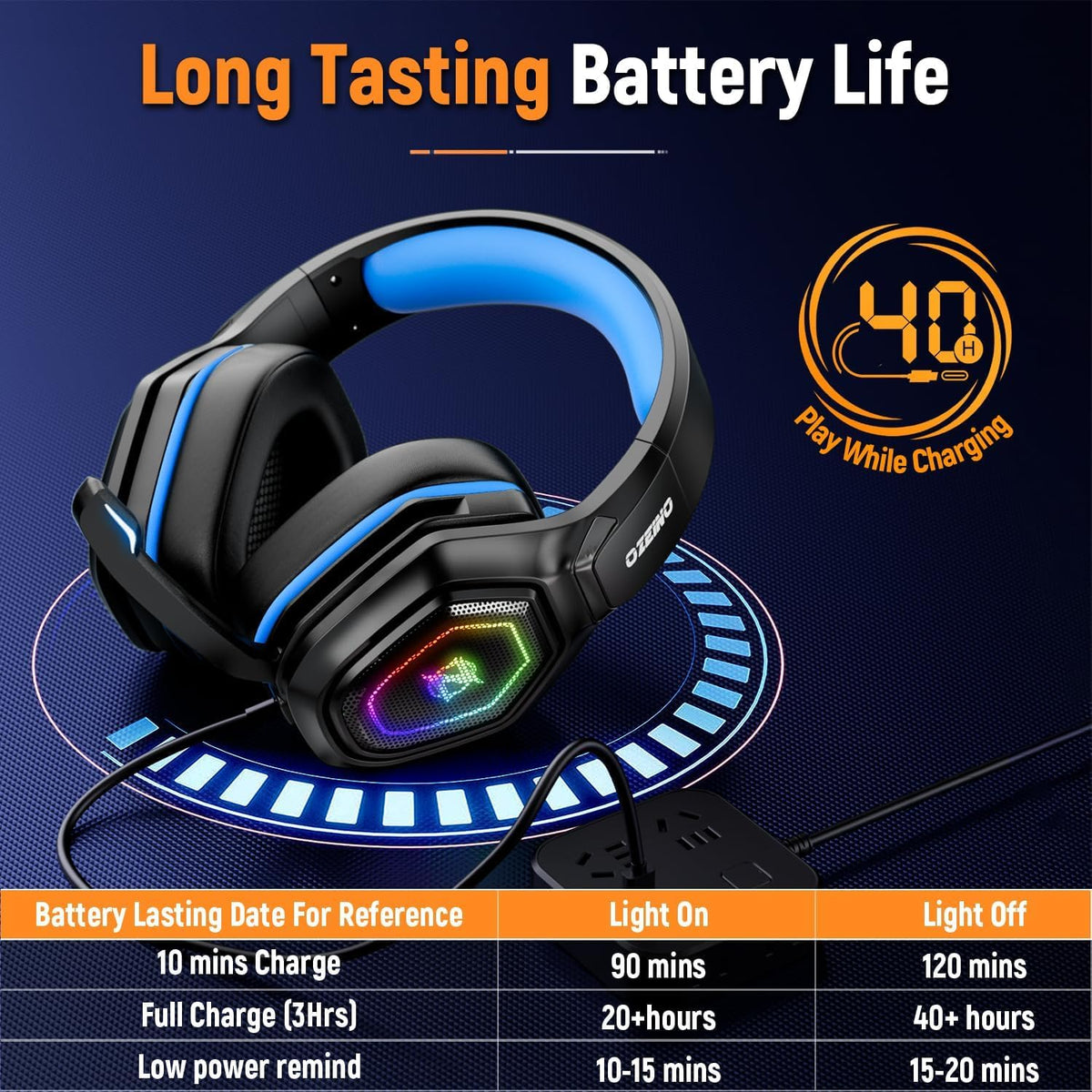 Ozeino Auriculares inalámbricos para juegos de 2.4 GHz con micrófon...