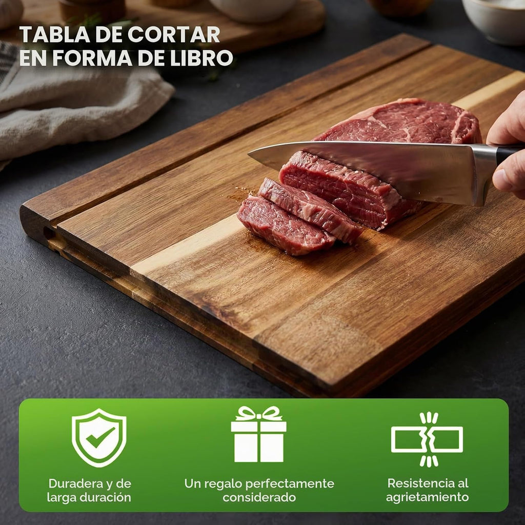 NEDVI Juego de tablas de cortar en forma de libro con soporte de ma...