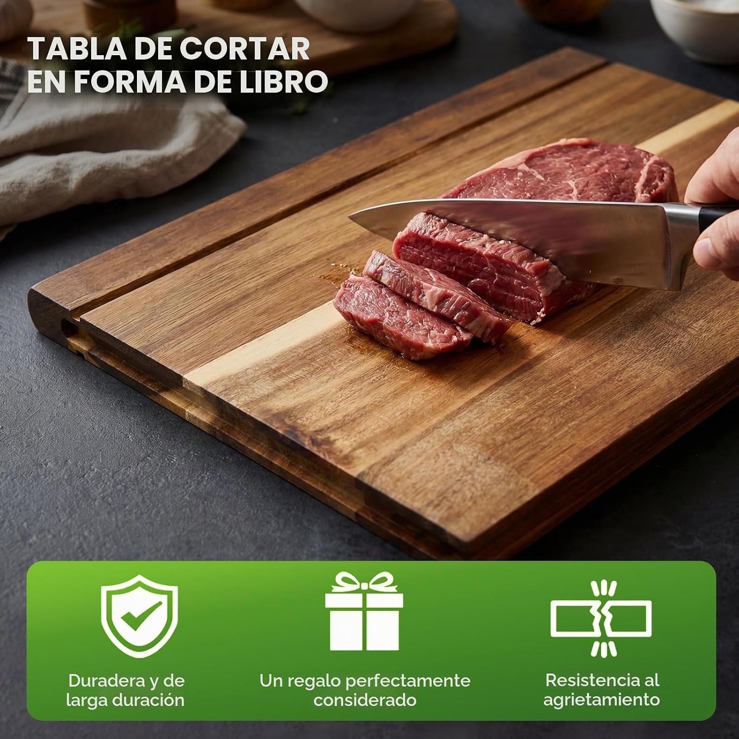 NEDVI Juego de tablas de cortar en forma de libro con soporte de ma...