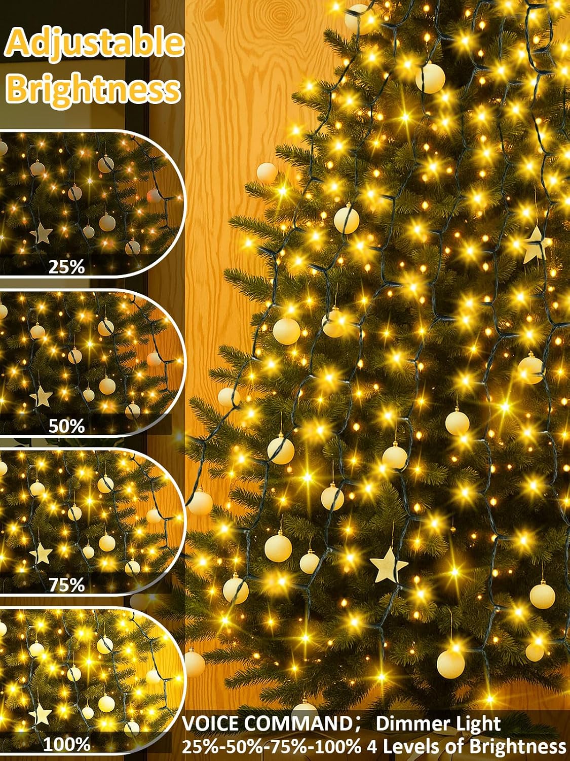 592 luces LED fáciles para árbol de Navidad, control de voz, luces...